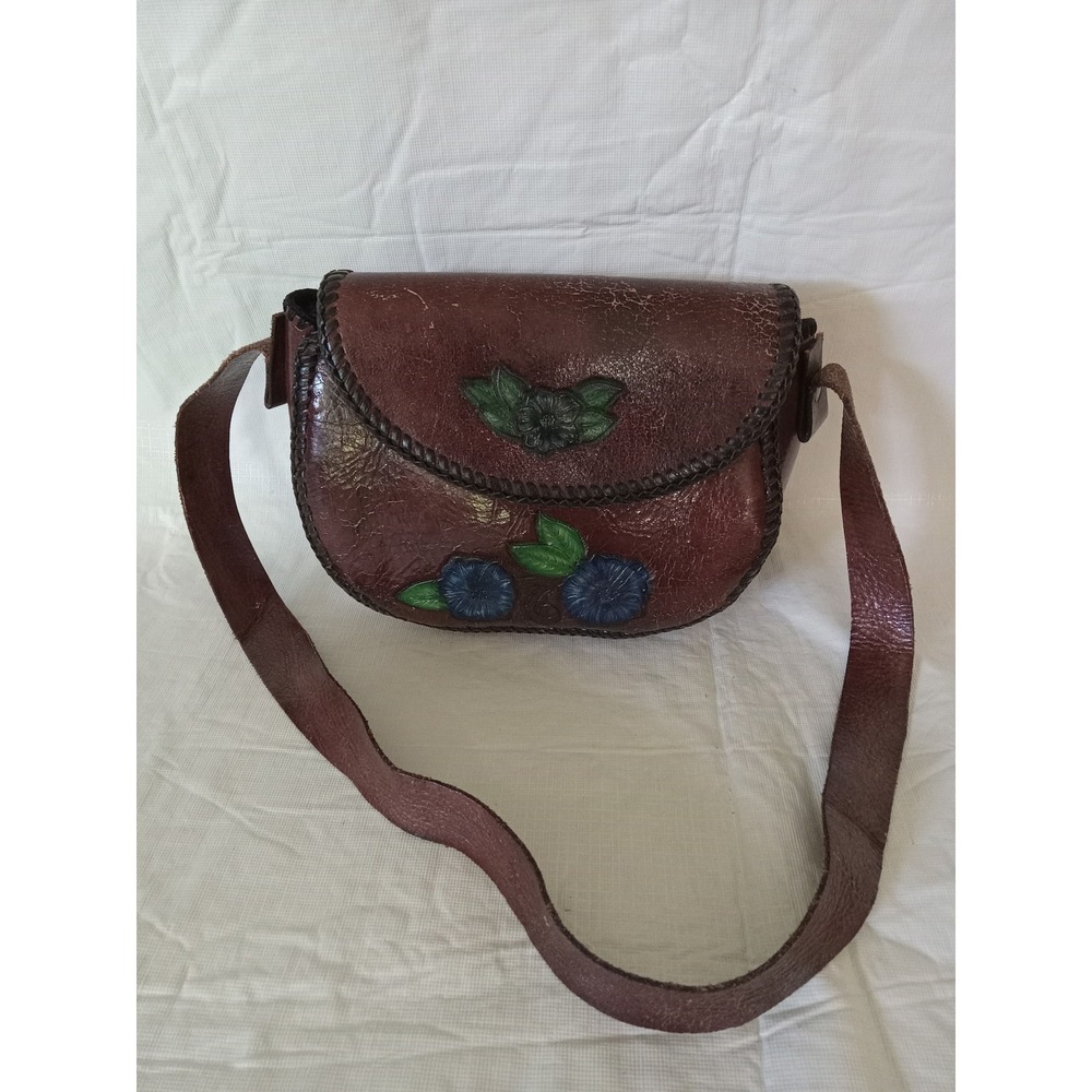 Vintage Leather Tooled Floral Hello Kitty Purse Crossbody Shoulder Bag - Picture 7 of 7